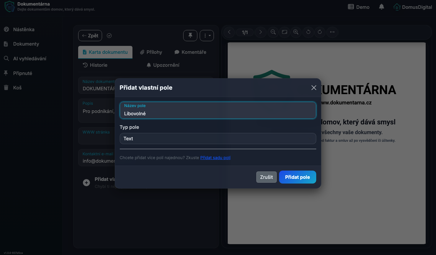 Vlastné metadáta a AI vyťažovanie